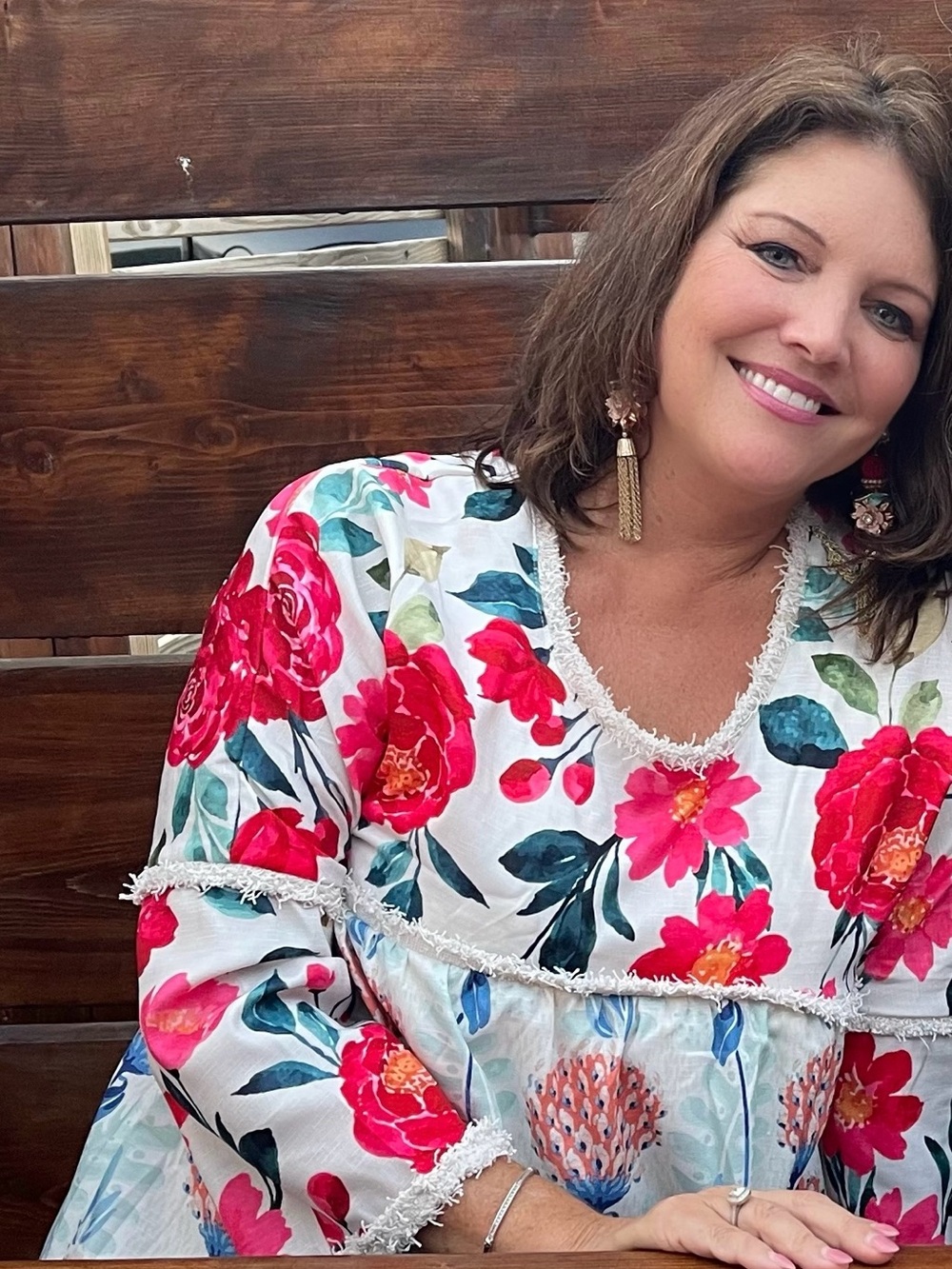 Floral Babydoll Style Blouse With Fringed Collar